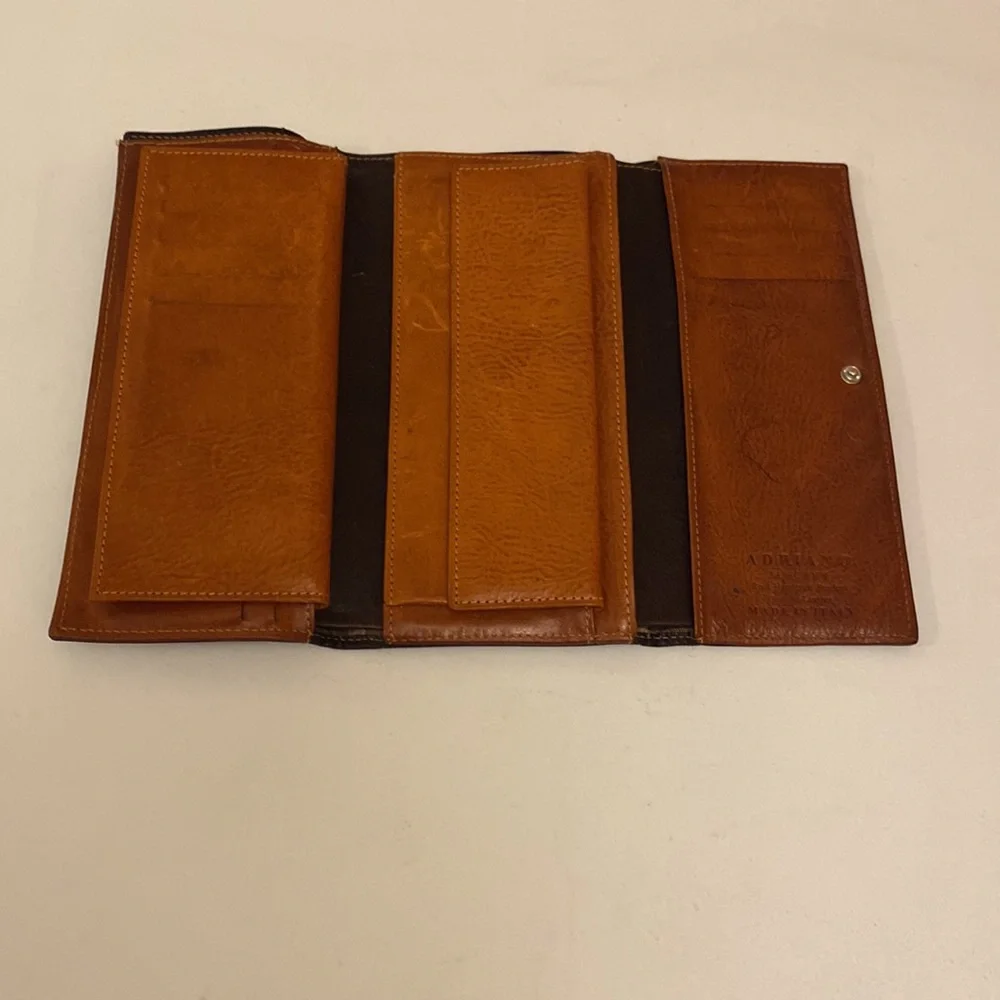Vintage Women’s Tuscany Leather Adriano Leather Wallet Document 2 Tone Black/Tan - Picture 5 of 16